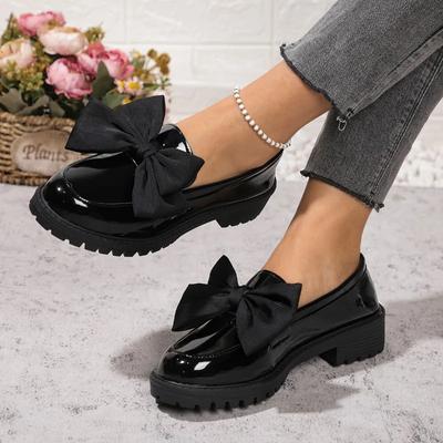 2025 Women's High Heels Classic Office Professional High Heels Women's Bow Round Toe Medium Heel Slip-On Loafers