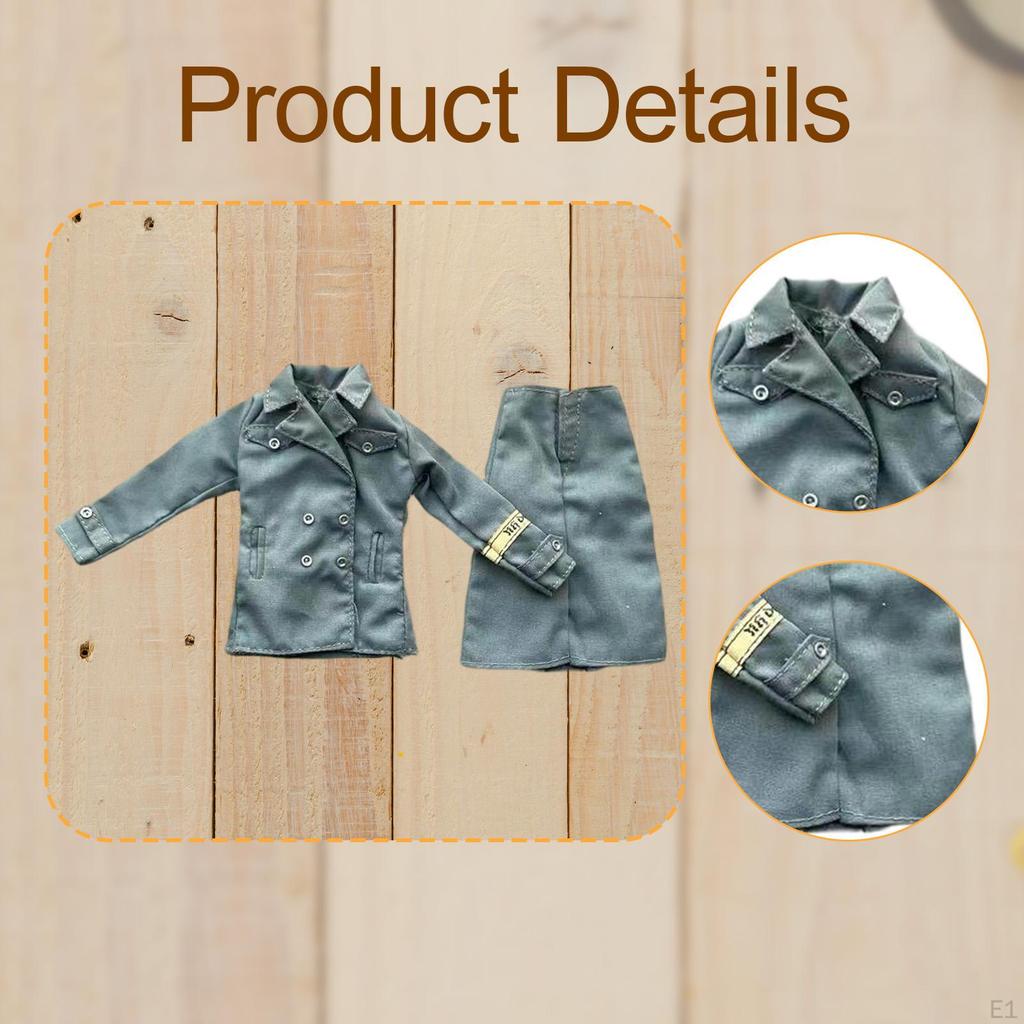 1/6 Scale Figure Coat with MIDI Skirt Dress up Retro Cosplay Outfit Uniforms Suit Costume for 12in