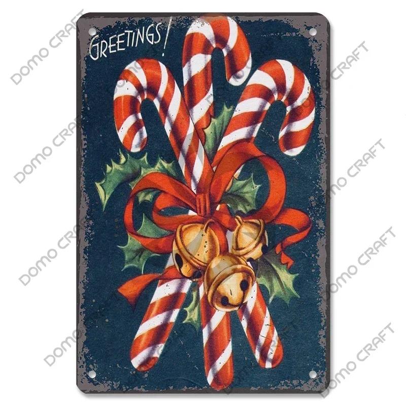 Retro Christmas Decor Vintage Metal Tin Sign with Cake Music Box Christmas Tree for Bakery Candy Shop Home Wall Art