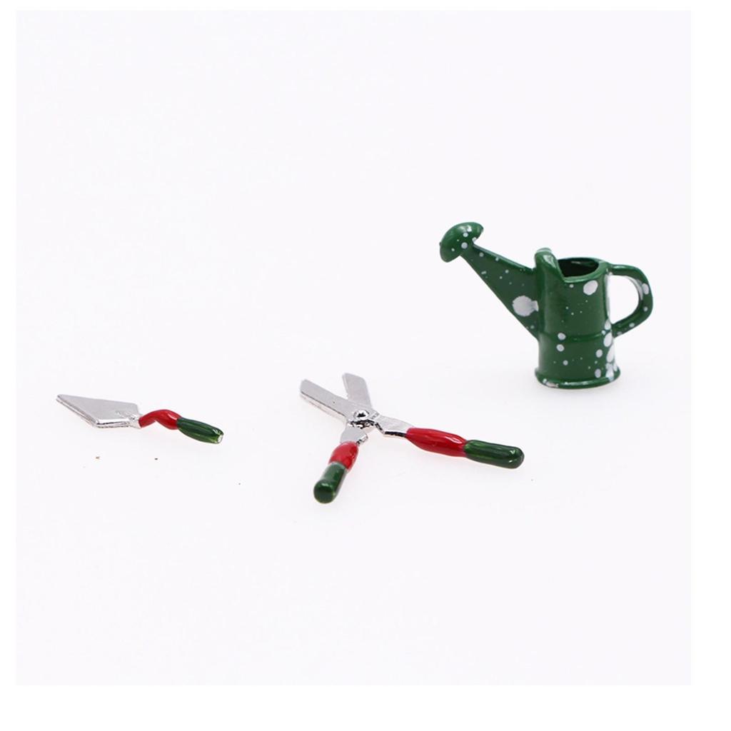 3 Pieces Miniature Gardening Set with Trowel and Shears Detailed Small Metal Dollhouse Garden Tools