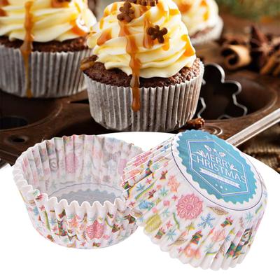 100 Stück Cupcake-Förmchen, lebensmittelecht, ölbeständig, hochtemperaturbeständig, lichtecht, exquisites Muster, dekoratives Papier, weihnachtliches Cupcake-Förmchen, Muffin