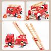 Wooden Fire Truck Model with Folding Ladder – Educational Building Blocks for Boys Ages 3-6