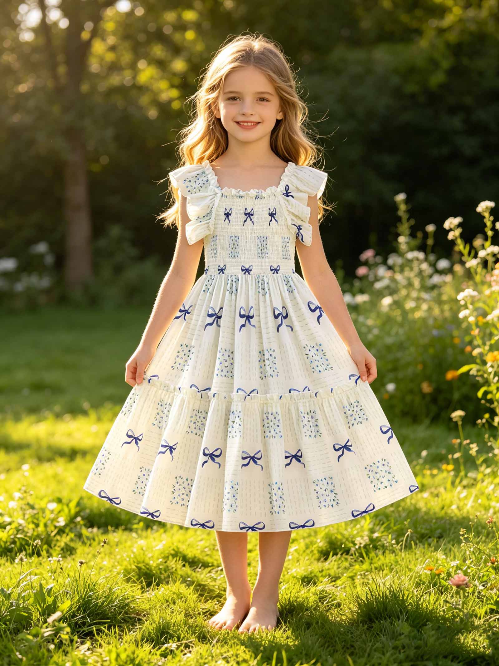 Bell Sleeve Pink Girls Summer Dress for Kids, Princess Dress for Kids Birthday Party 5-14 Years 5-6Y покинуть белый