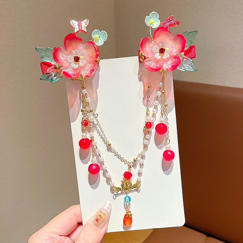 Acessórios de Cabelo Hanfu de Estilo Antigo: Adorno de Cabeça Infantil com Corrente de Testa, Franja e Design de Fada Princesa