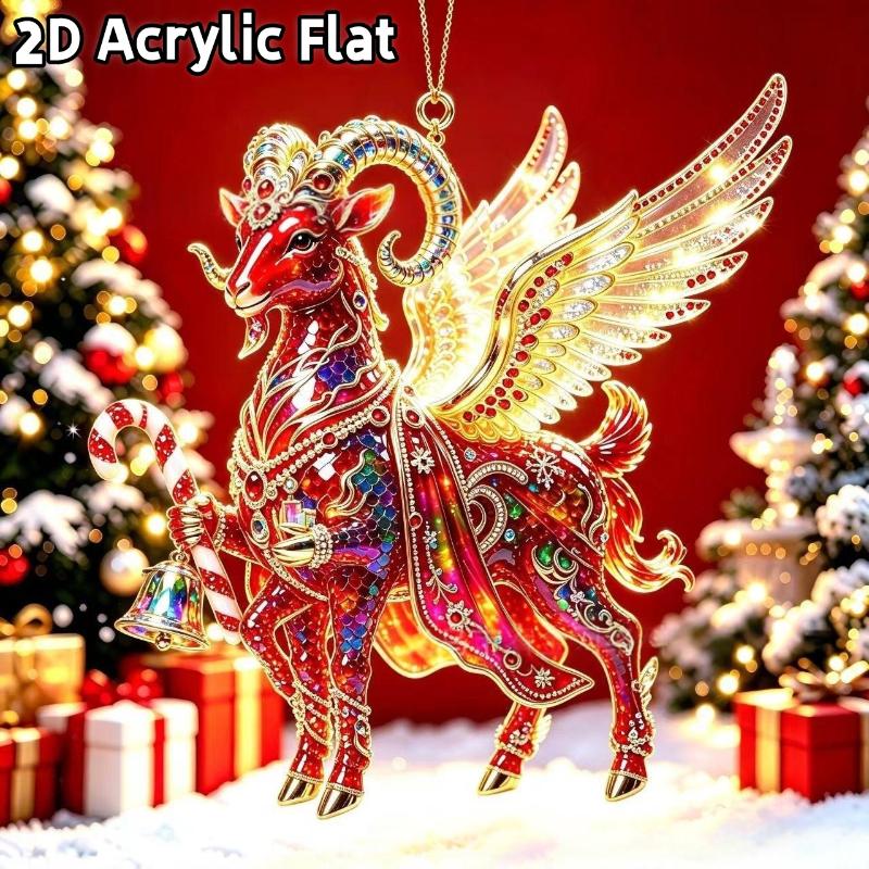 2D Flat Acrylic Christmas Hanging Pendant Red Gold Chinese Zodiac Goat Xmas Tree Ornament New Year Car Pendant