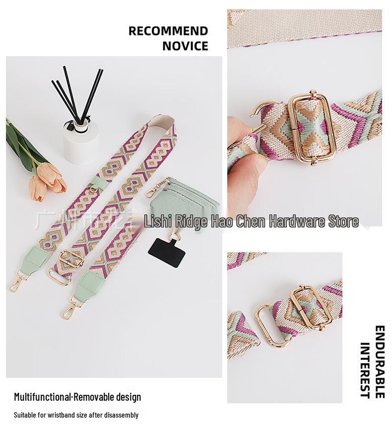 Adjustable Crossbody Mobile Phone Shoulder Strap with Detachable Wrist Strap and Small Bag