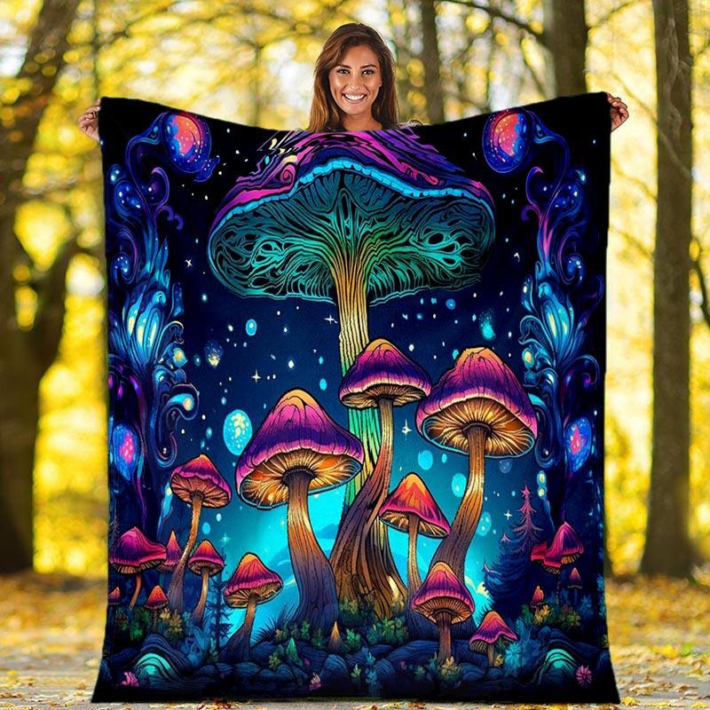 1pc Mushroom Printing Lightweight Flannel Blanket, Comfortable and Warm Blanket, for Camping Sofa Bed and Couch Office, Gift Blankets in