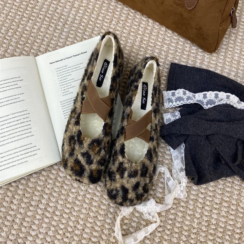 2025 new fluffy shoes round head ballet shoes fluffy warm autumn and winter new late evening wind flat single shoes women