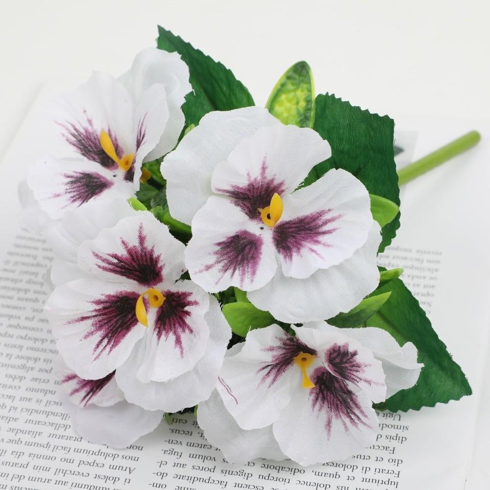 Silk Cloth Artificial Pansy Flowers Dyed Edged Flower Bouquet Simulation Flowers  Photography Props