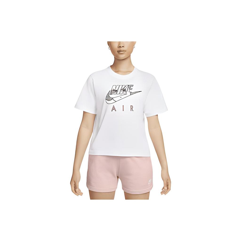 Nike Sportswear Boxy Large Logo Print Crew Neck Short Sleeve T-Shirt Women Tops White DQ3269-100