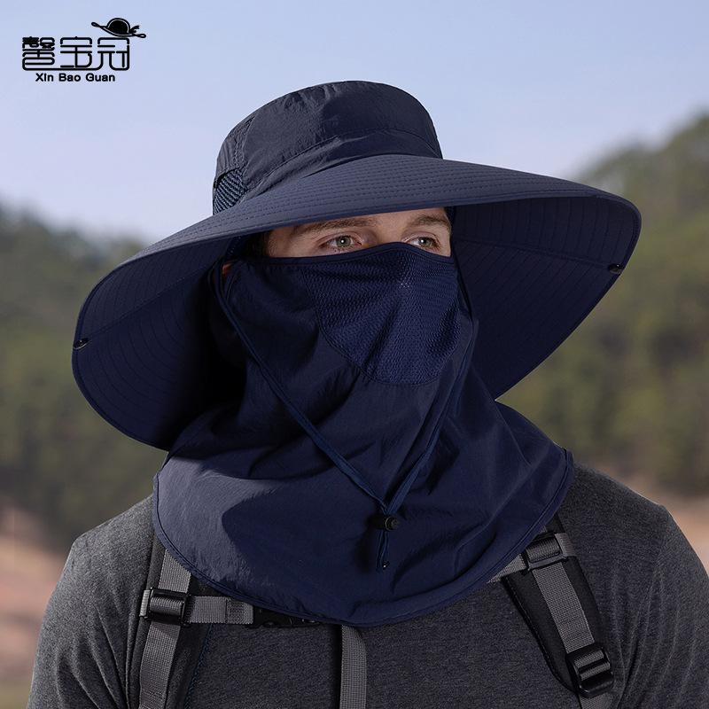 9252 summer big brim bucket hat men's mountaineering fishing breathable sunscreen sunshade mask hat set