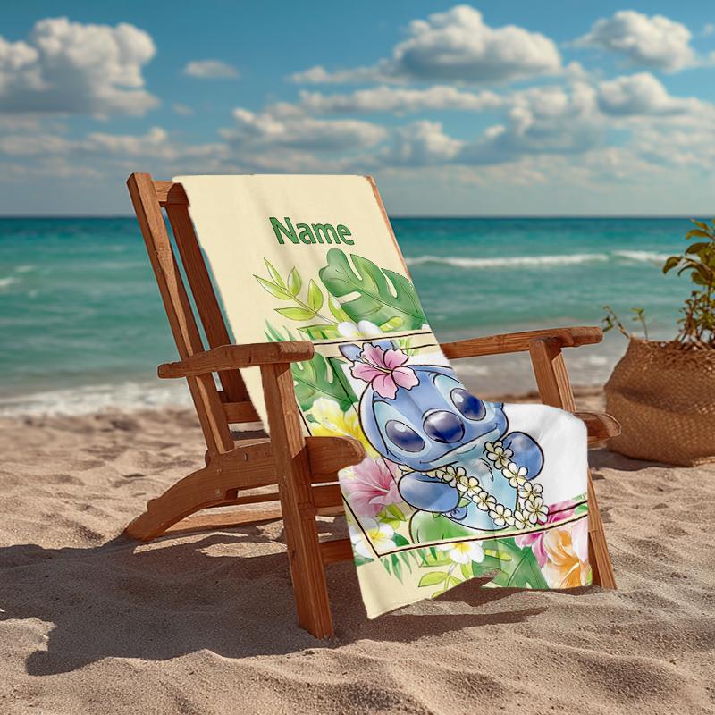 Custom Name Ultra-Soft Beach Towel with Stitch Theme,Ideal for Pool - Camping, Diving - Perfect Travel Essential, Vibrant Beach Towel.