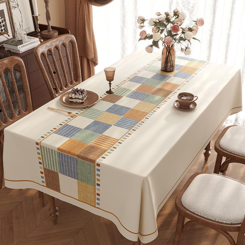 Tablecloth Waterproof And Oil-Proof Leave-In American Retro Light Luxury Rectangular Dining Table Cloth Tablecloth Pad Tablecloth