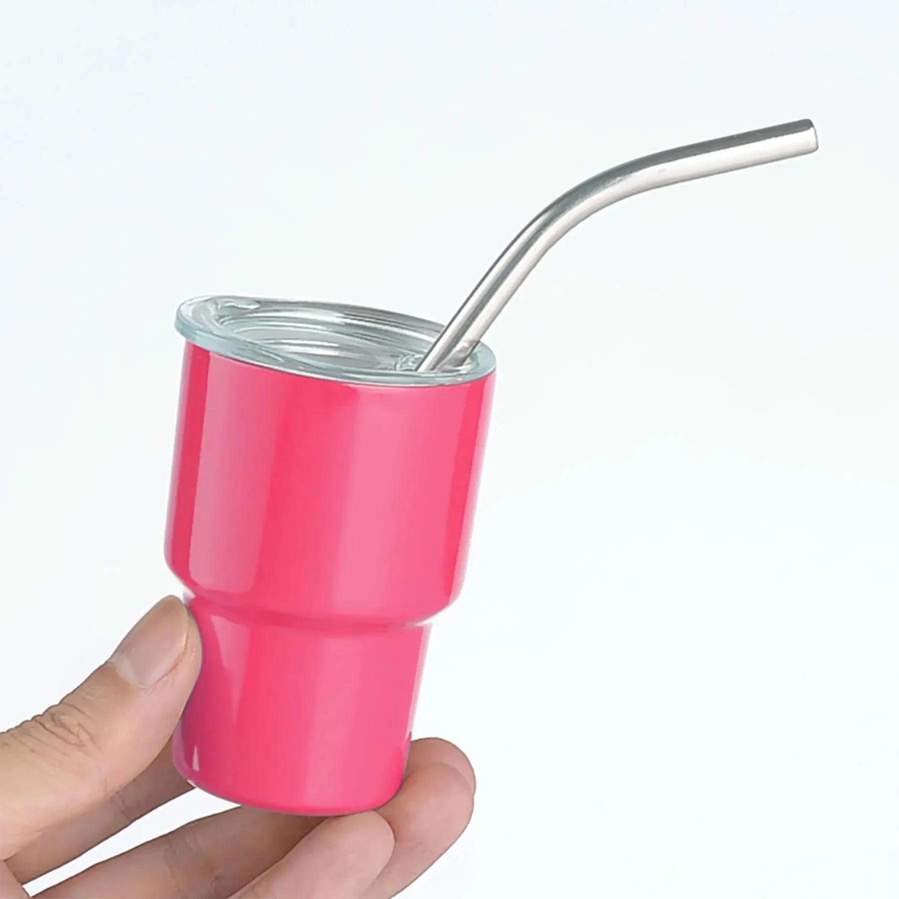 

1 шт. 3 унции Мини-кружка для автомобиля из нержавеющей стали, Портативная цветная кофейная чашка, Бокал для вина с соломинкой, 51-100ml красный