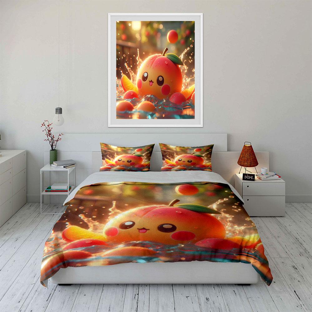Cartoon Peach Decor Set Soft Comfortable Duvet Cover Bedding Set Included 1*Duvet Cover & 2*Pillowcases, Gift