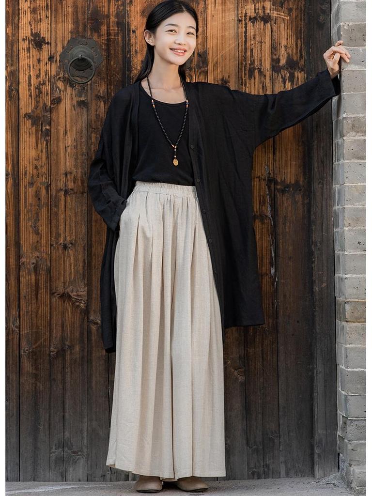 Women's Lightweight Cotton-Linen Wide-Leg Pants for Yoga and Meditation
