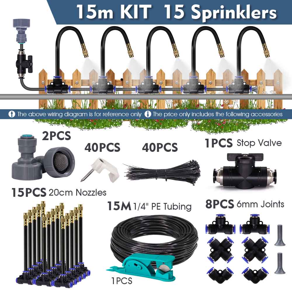 30-5m 1/4" 4/6mm Dimkylsystem 360° Frittböjbar Justerbar Munstycke Atomiserare Spridare för Utomhus Trädgård Bevattning