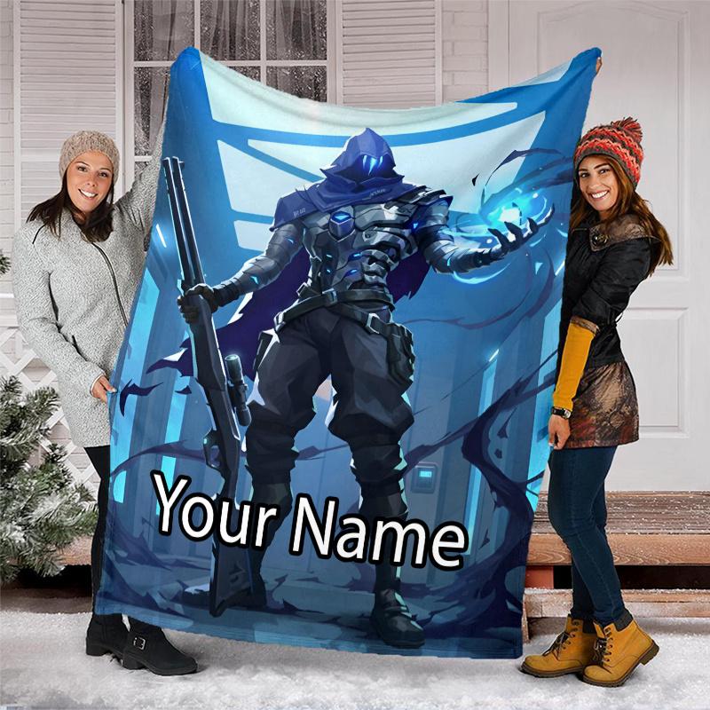 Custom Name Valorant Theme Printed Blanket - Perfect for Couch, Bed, Travel & Outdoor Use | Machine Washable, Cozy & Durable.