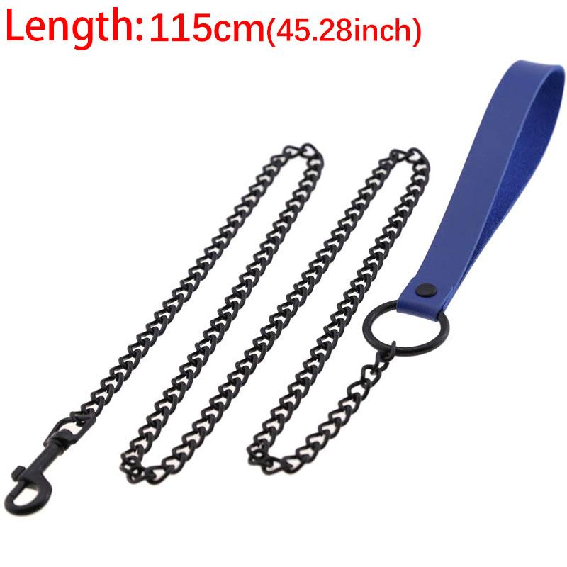 Durable Anti-Bite Metal Dog Chain Lead Chain Leash Handle Leads Leather Iron Chain for Small Large Medium Dogs Outdoor Training
