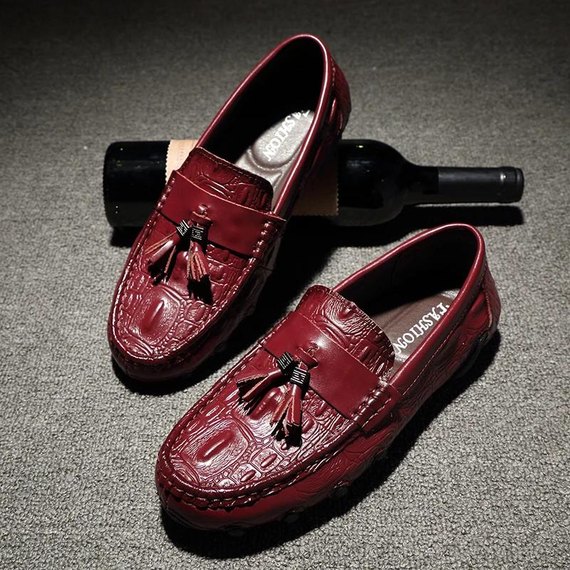 Skin Pattern Men Loafer Shoes Leather Slip-on Flats Moccasins Handmade Man Casual Driving Shoes for Men Drive Luxury Leisure