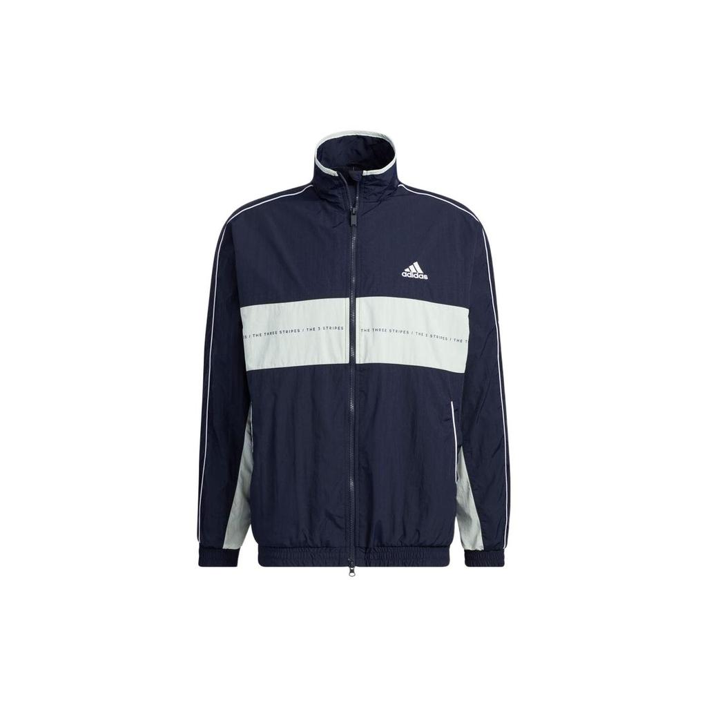 Adidas Embroidered Logo Patchwork Block Zip Jacket Unisex Outerwear Navy-Blue IA9428