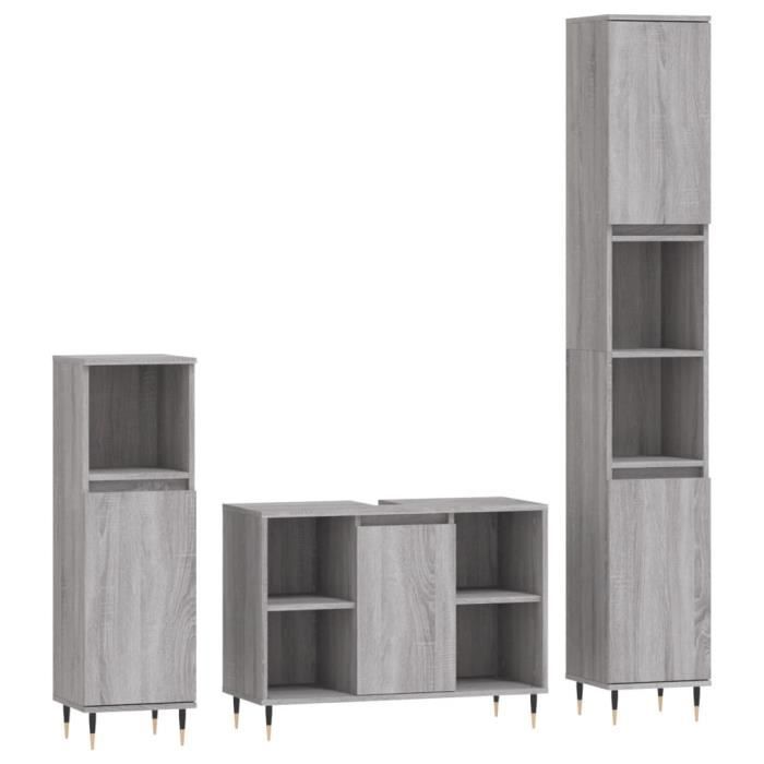 VidaXL Ensemble de meubles de salle de bain 3 pcs Sonoma gris 3190297
