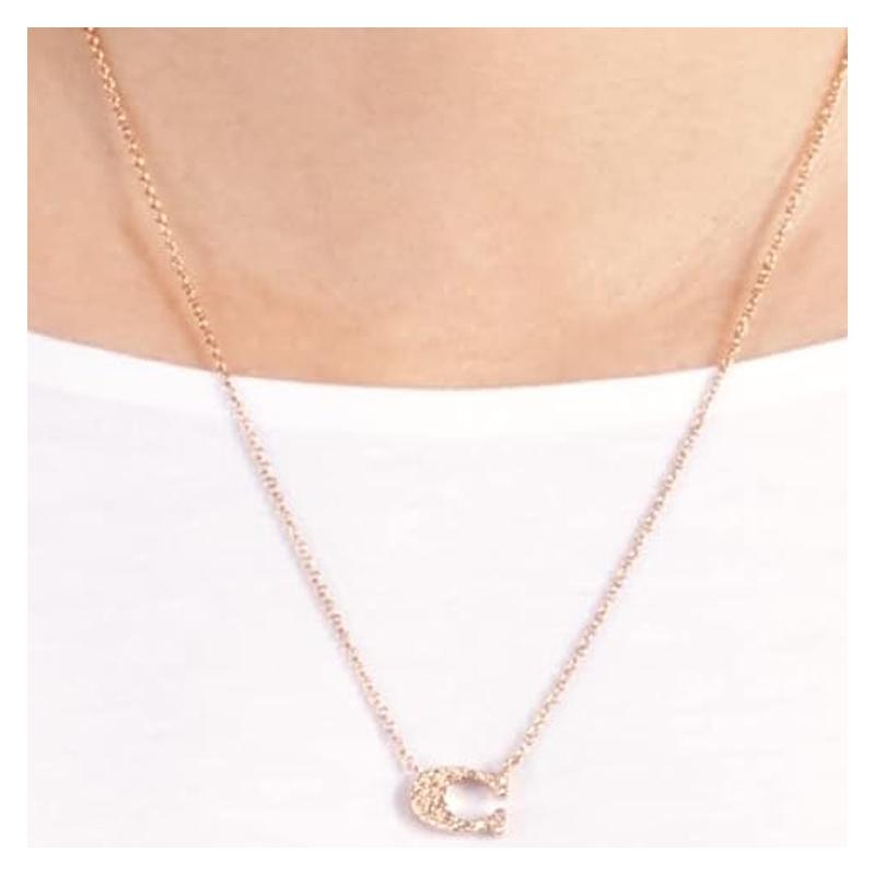 Coach Logo Design Metal Rose Gold Brass Plated Necklace Women's