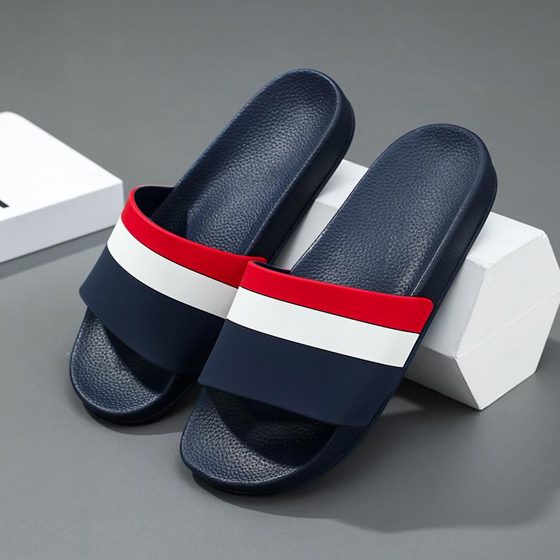 Men Striped Sandal Shoes Summertime Soft Plush Comfort Anti-Skid Slide Shoes Indoor Outside Women Beach Footwear Quick-Dry Eva Platform Light