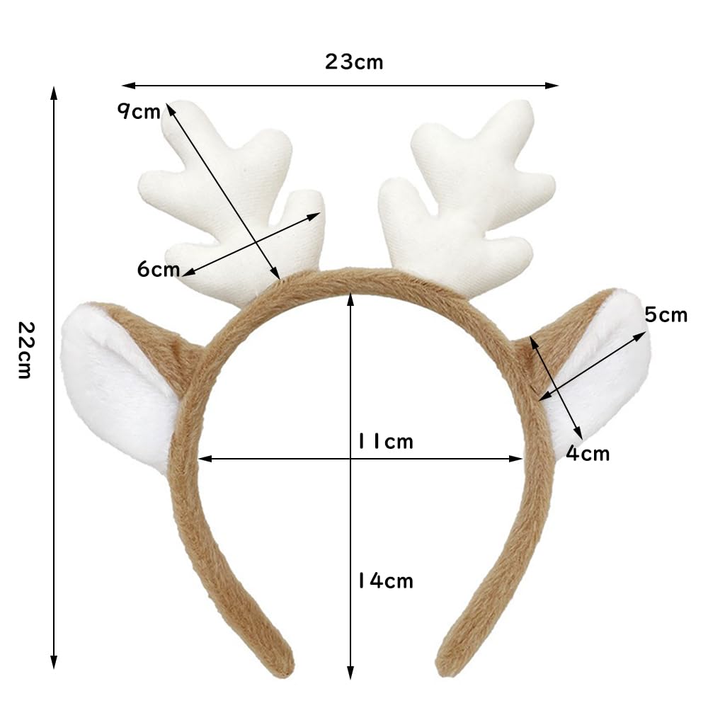 Samcos Christmas Reindeer Headband, Two-Color Deer Antler Hair Accessory, Cute Hair Ornament for Costumes, Cosplay, Unisex (White + Brown)