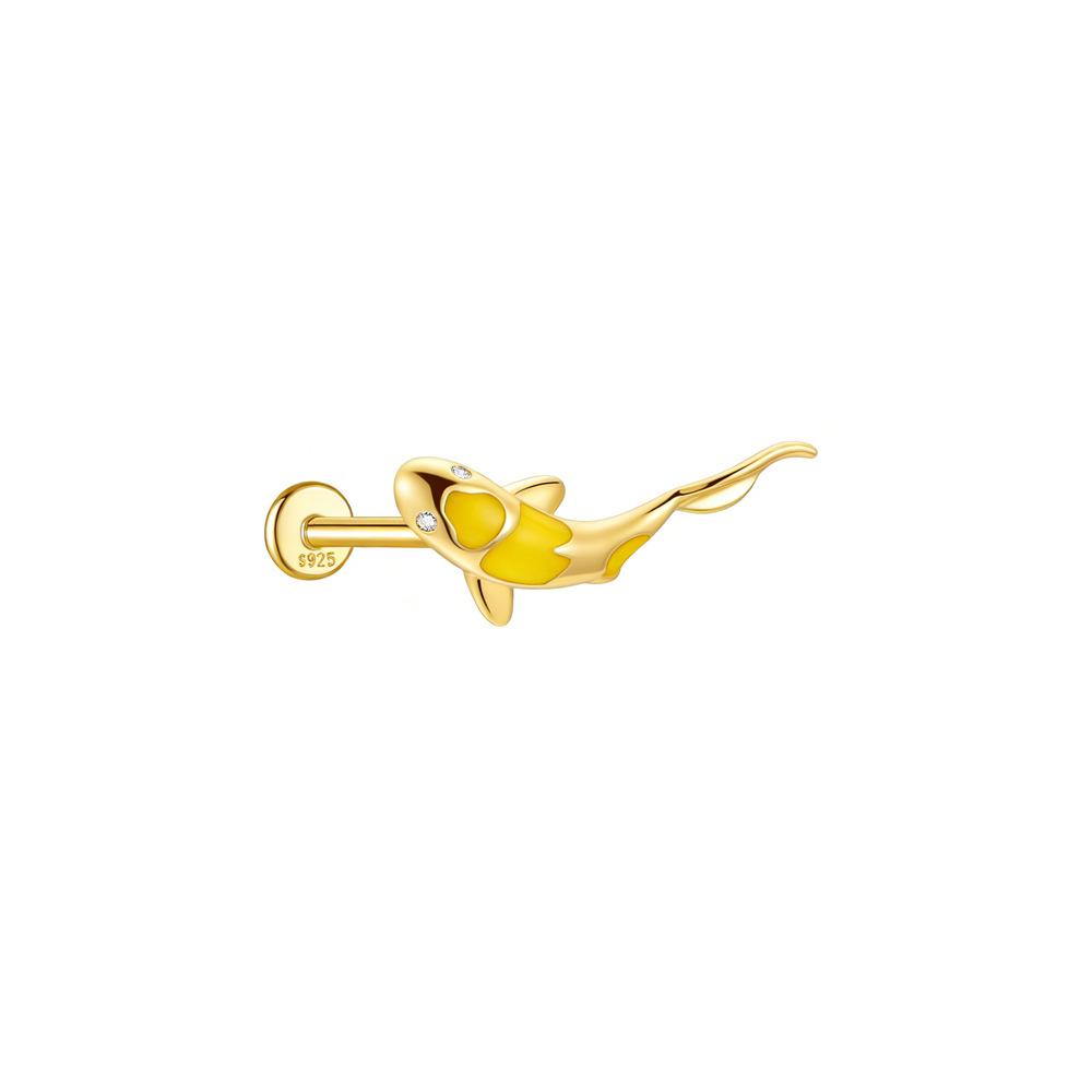 S925 Sterling Silber Diamantbesetztes Koi-Tier Flachkopf Gewinde Piercing Knochennagel Klassische Ohrringe