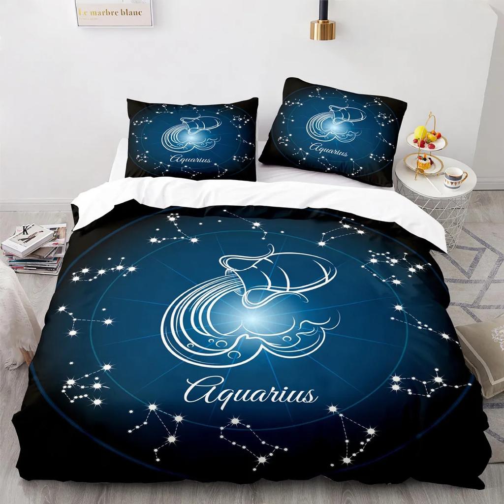 Bettbezug-Set mit Sternbild-Motiv Widder, Galaxie-Thema, 23-teilig, Doppelbett-Bettwäsche-Set, Kingsize-Bettbezug aus Polyester für Sternbild-Liebhaber