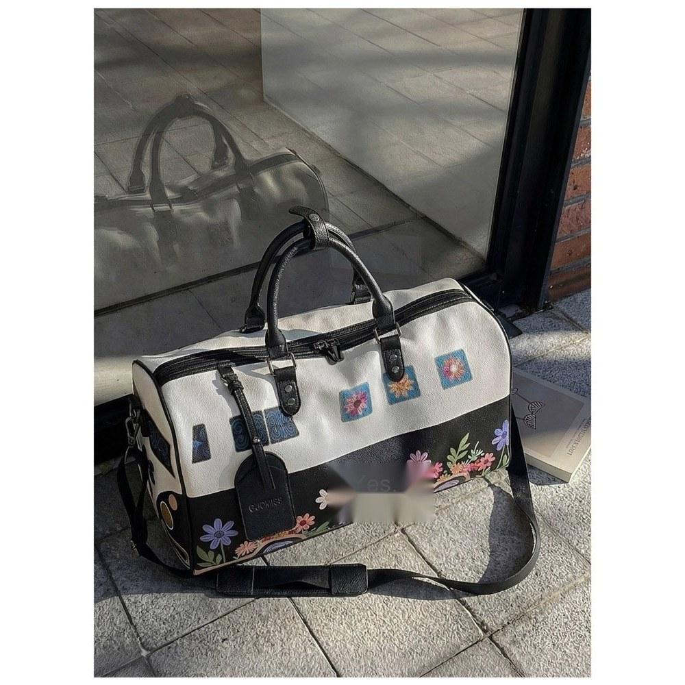 Women Floral Print Large Capacity Faux leather Travel Bag with Detachable Crossbody Strap for Travel