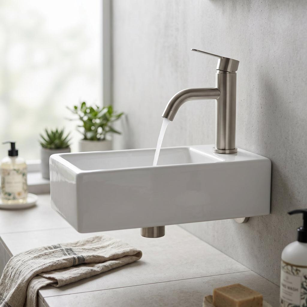 Wall Hung Basin Sink Rectangle Ceramic Wash Basin Set Small Wall Mounted Sink for Bathroom Balcony