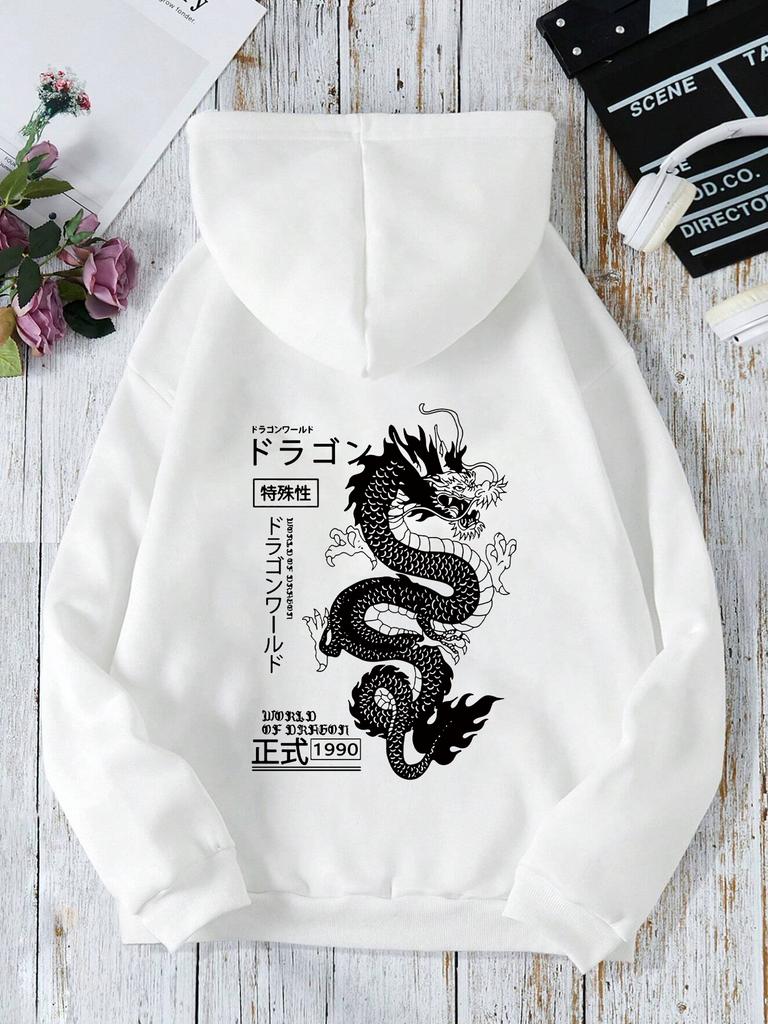 Handsome Chinese Loong Printed 2024 New Hoodie Front and Back Printed Sweater Casual Fashion Y2K Women's Clothing High Street
