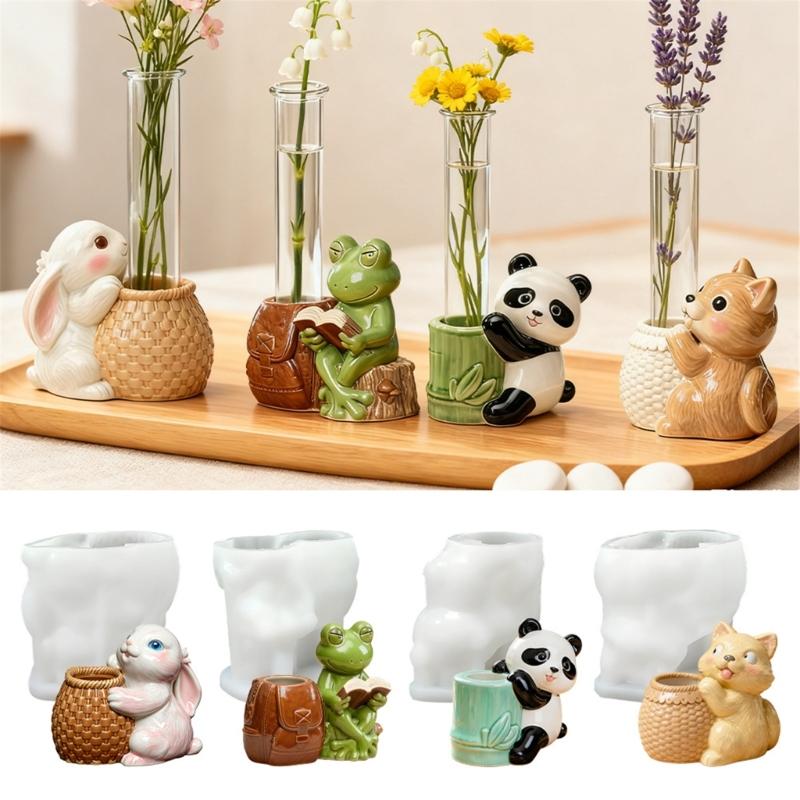 Rabbit Panda Shaped Silicone Craft Mold For Water Propagation Vases Includes Acrylic Test Tubes Reusable Gardening Tool