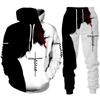 Spring Autumn Fashion Casual Men's Hoodies Set 3D Animal Lion Cross Printing Sweatshirts Sweatpants 2 Piece Set Men Clothing Suit