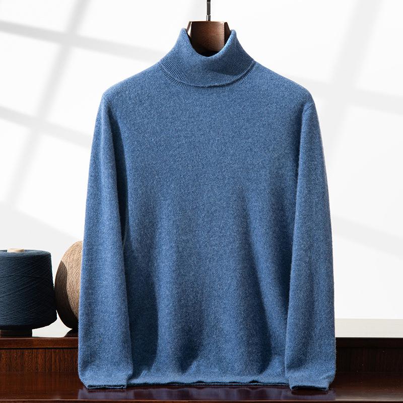Men's Cashmere High Neck Pullover Sweater – Versatile, Solid Color, Long Sleeve, for Autumn/Winter.