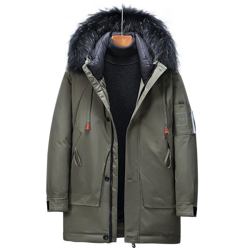 Men's Thick Hooded Down Jacket with Large Fur Collar - Extreme Cold Warmth