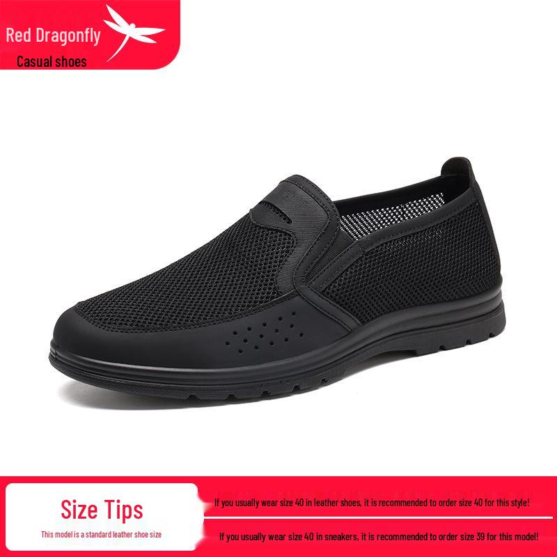 Red Dragonfly Men s Black Mesh Casual Slip-On Shoes for Summer 44