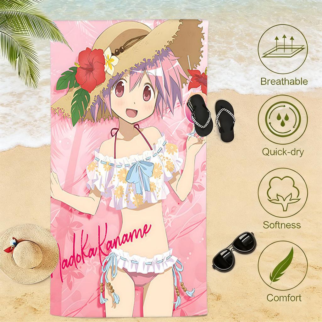 Summer Madoka Magica Anime Beach Towel Quick Dry Water Absorbent Ultra Soft Fitness Sports Towel Suitable For Swimming Pool