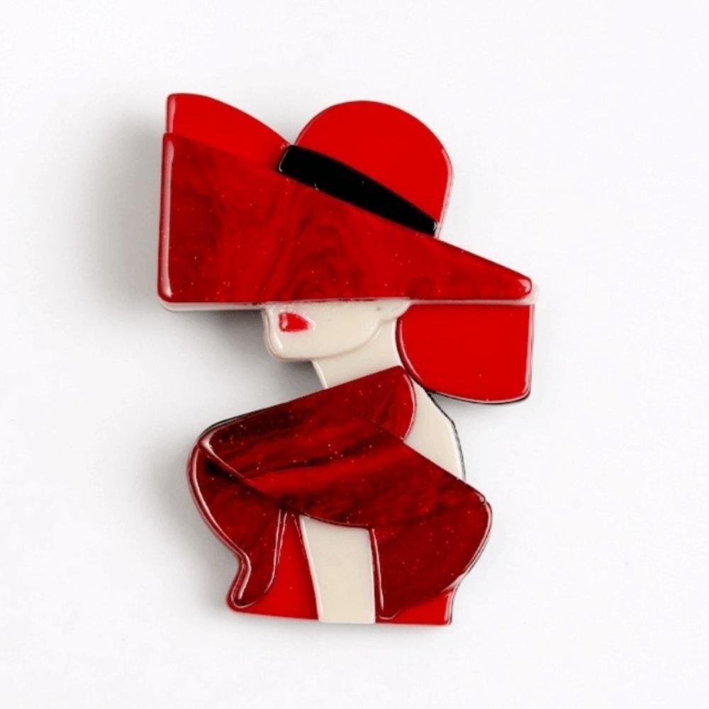 Акриловая брошь «Дама в шляпе» Большой значок «Девушка» Элегантный портрет женщины Булавка 02