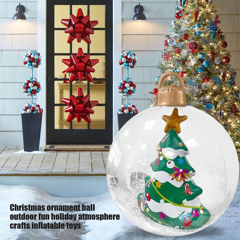 60cm Christmas Giant Inflatable Christmas Ball Outdoor Inflatable Decor Christmas Tree PVC Inflatable Decorated Transparent Ball