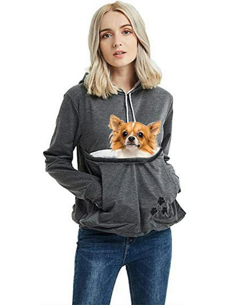 Embroidered Large Pocket Hooded Women's Sweatshirt - Autumn Thin Long-Sleeve