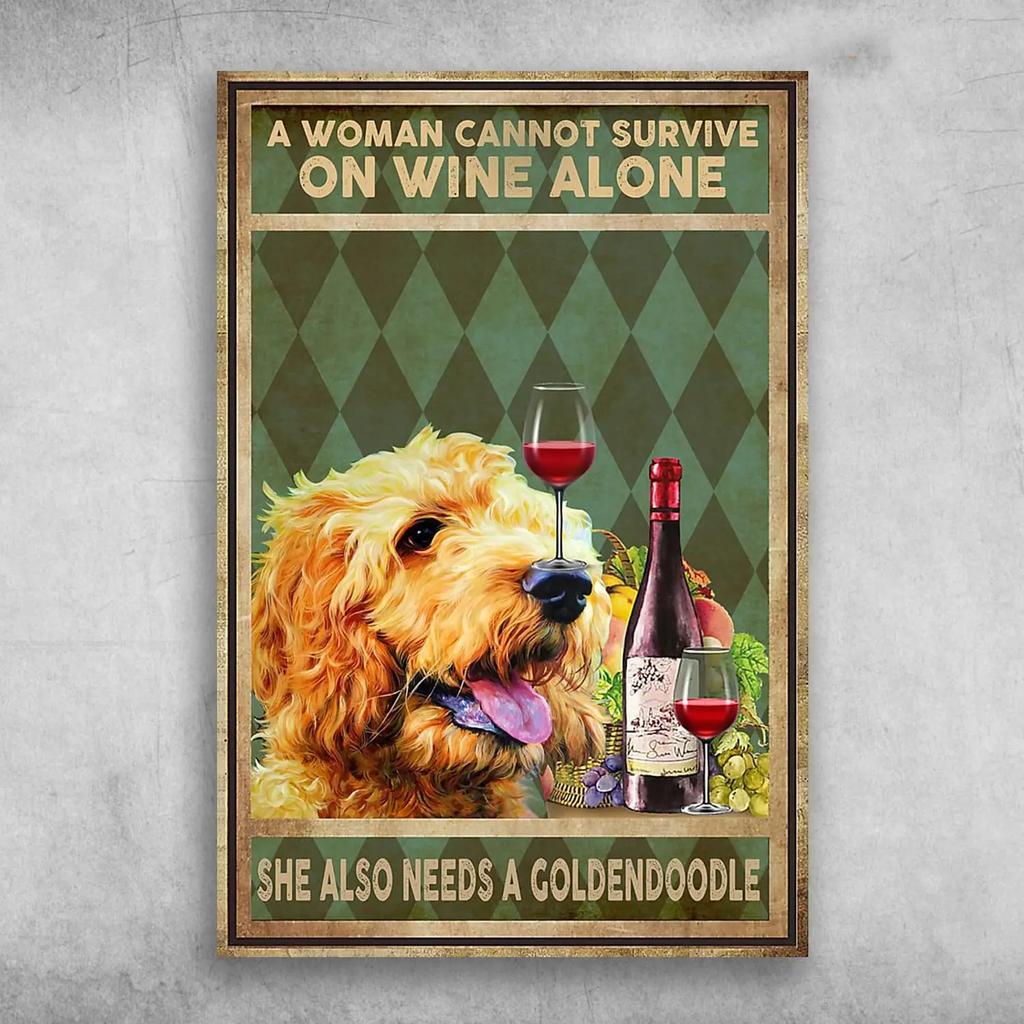 Una donna non può sopravvivere solo con il vino Ha bisogno anche di una Decorazione da Parete Husky per la Parete del Ristorante Cartello Metallico 12x16 Pollici