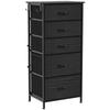 Chest of Drawers, Dresser with 5 Fabric Drawers, Tall Storage Unit with 4 Pockets and 2 Hooks, Steel Frame, Black