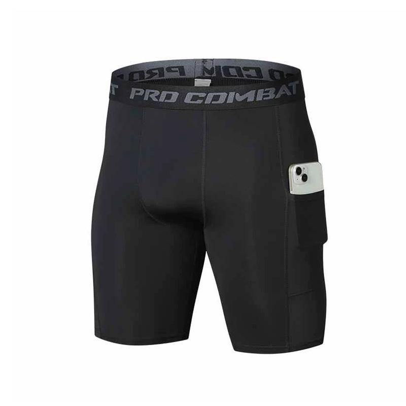 Men's Quick-Dry Compression Shorts with Pockets - High Elasticity, Ideal for Running, Training, and Basketball.