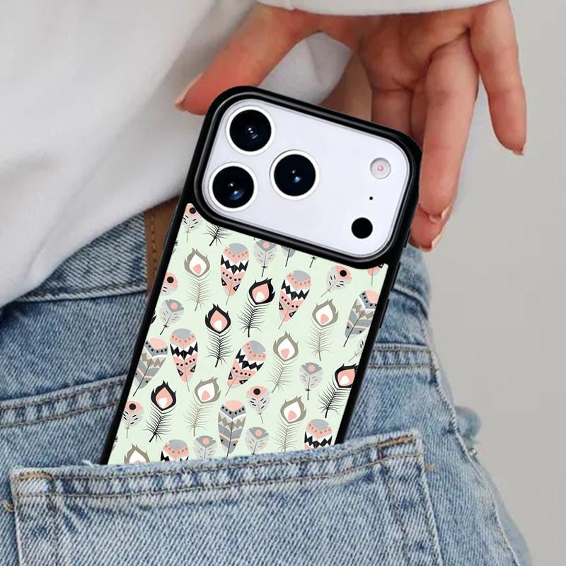 Watercolor Feather Pattern Design Phone Case for iPhone 17ProMax 12 13 14 15 16e 17 Pro Max Plus Air Cover