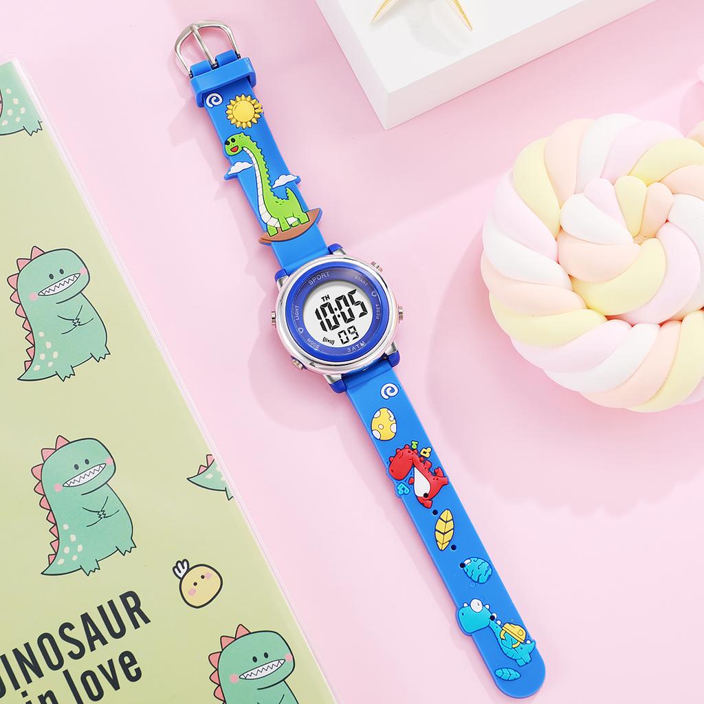 Fashionable and cute cartoon dinosaur silicone strap LED screen children's electronic watch, suitable for daily wear and Christm