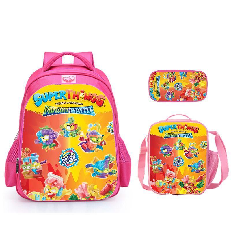Super Zings Burden Reduction Lightweight School Bag + Meal Bag + Pencil Case Cartoon Printing Pattern - Three-Piece Straight Set