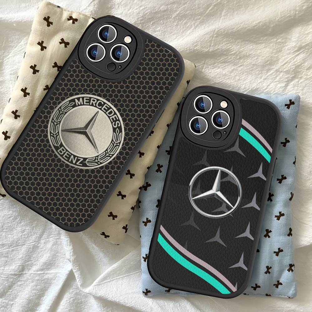 CQH1 Car M-Mercedes-Benz Phone Case For IPhone 16 15 14 13 12 11 Pro Max Plus Shockproof Leather Cover